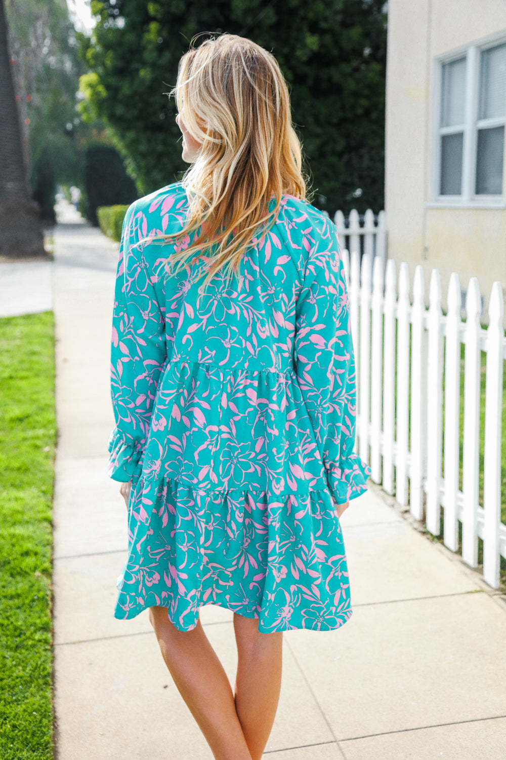 Boho Romance Mint Green Floral Print Tiered Dress with Front Ribbon Bow - Perfect for Summer Weddings, Garden Parties & Date Nights