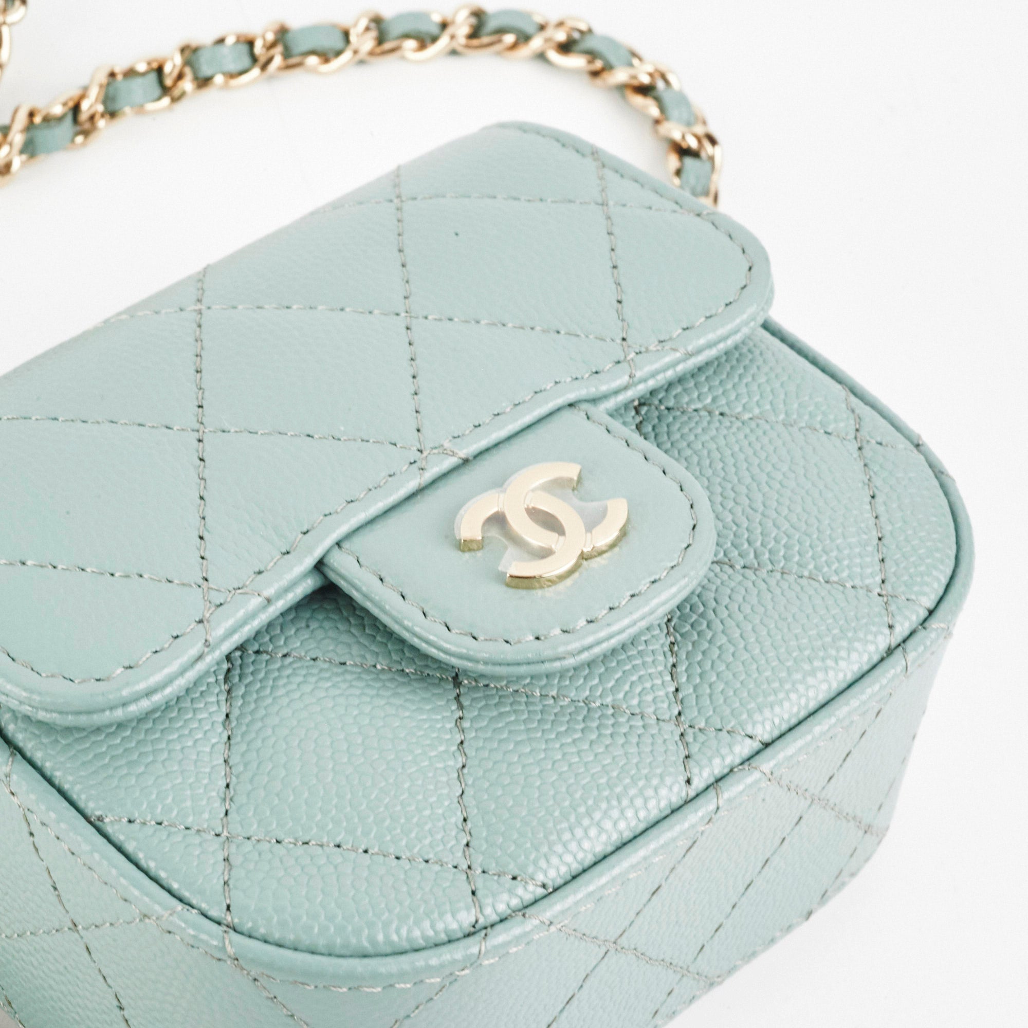 Chanel Micro Bag With Chain Greyish Green LGHW Caviar Leather Crossbody Bag for Women - Perfect for Evening Parties, Date Nights & Special Occasions