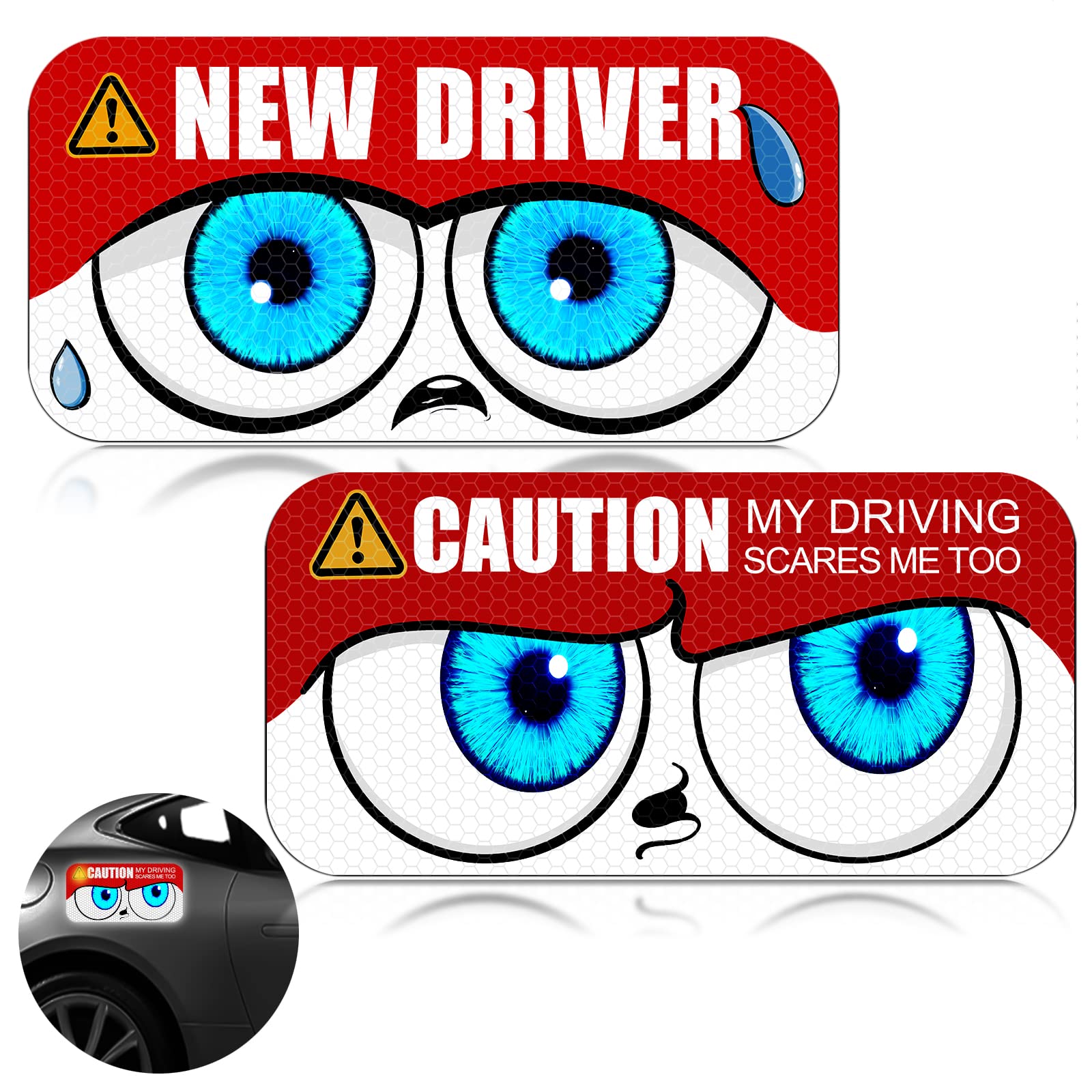 2 Pack 4.3x8.6 Inch Funny Car Magnets - New Driver Warning Signs with Reflective Design for Cars & Bumpers | Humorous Red Exterior Accessories for Student Drivers & Road Safety