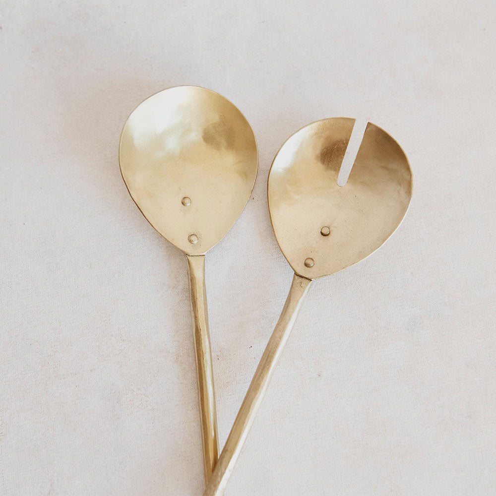 Hand Forged Brass Salad Serving Set - Premium Salad Tongs & Servers for Dinner Parties, BBQs, and Healthy Meal Prep