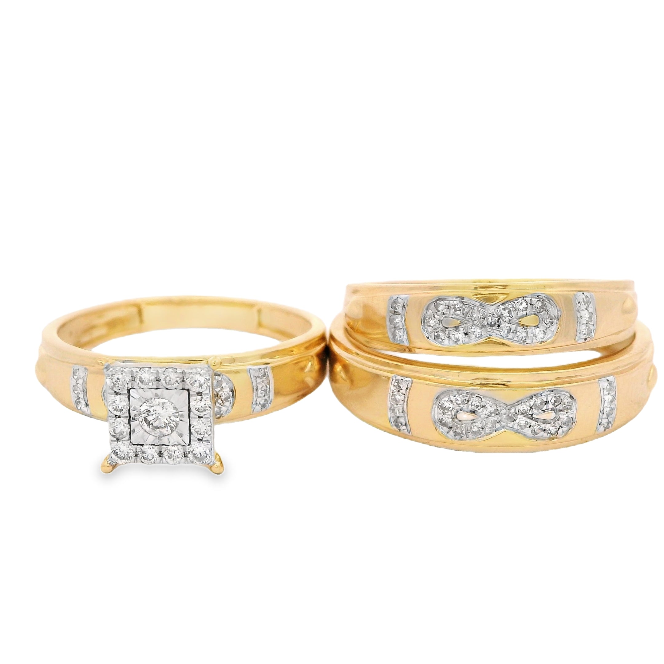 14K Gold Trio Set Square Diamond Rings for Women - Elegant Stackable Wedding Bands, Anniversary & Engagement Jewelry Gift - Perfect for Everyday Wear, Special Occasions & Bridal Stacking