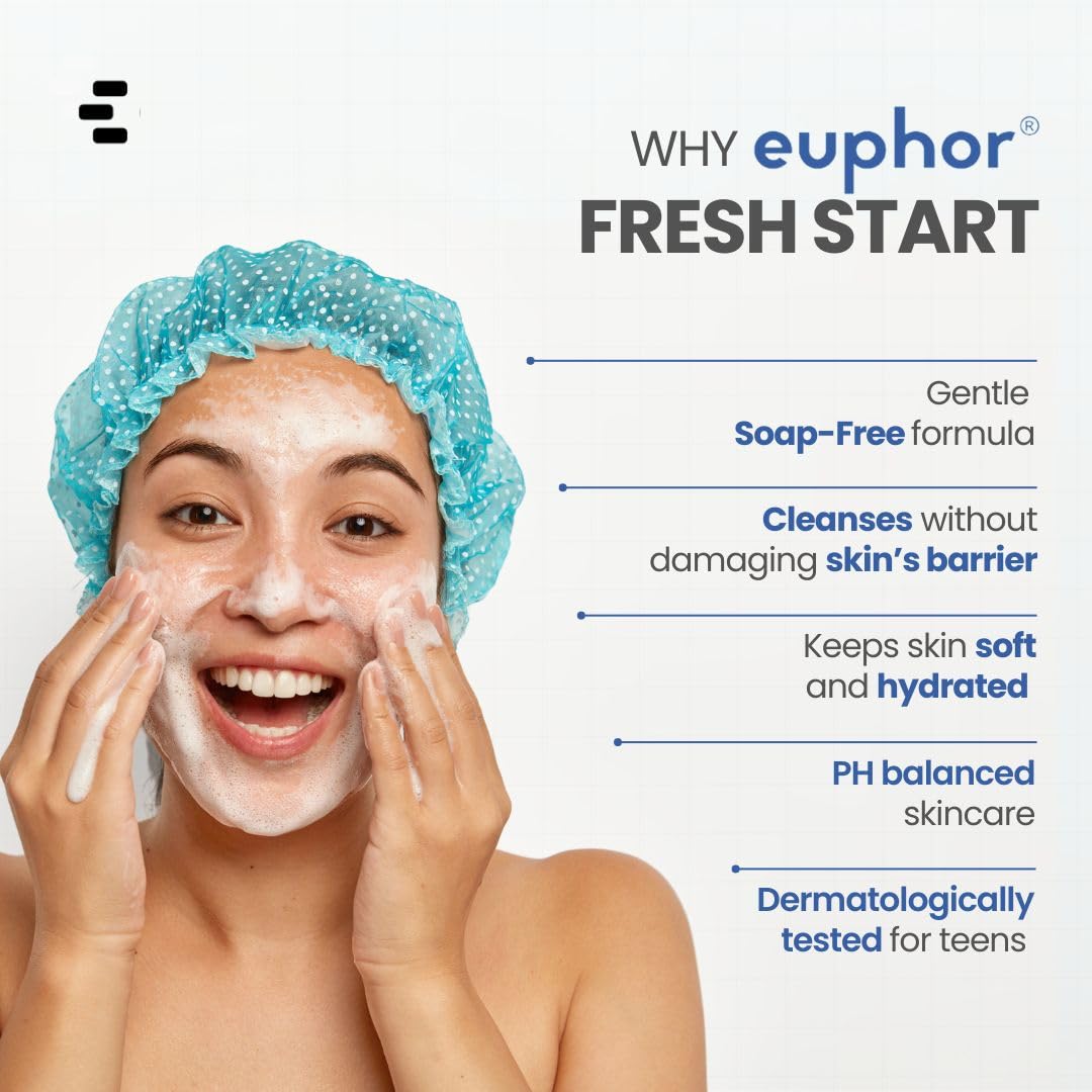 Euphor Teens Gentle Foaming Face Wash for Age 12+ - Green Tea, Aloe Vera & Vitamin B3 Cleanser for Dry, Oily & Combination Skin | Soap-Free, Sulfate-Free Formula | 120ml | Perfect for Morning & Night Skincare Routine | Men & Women