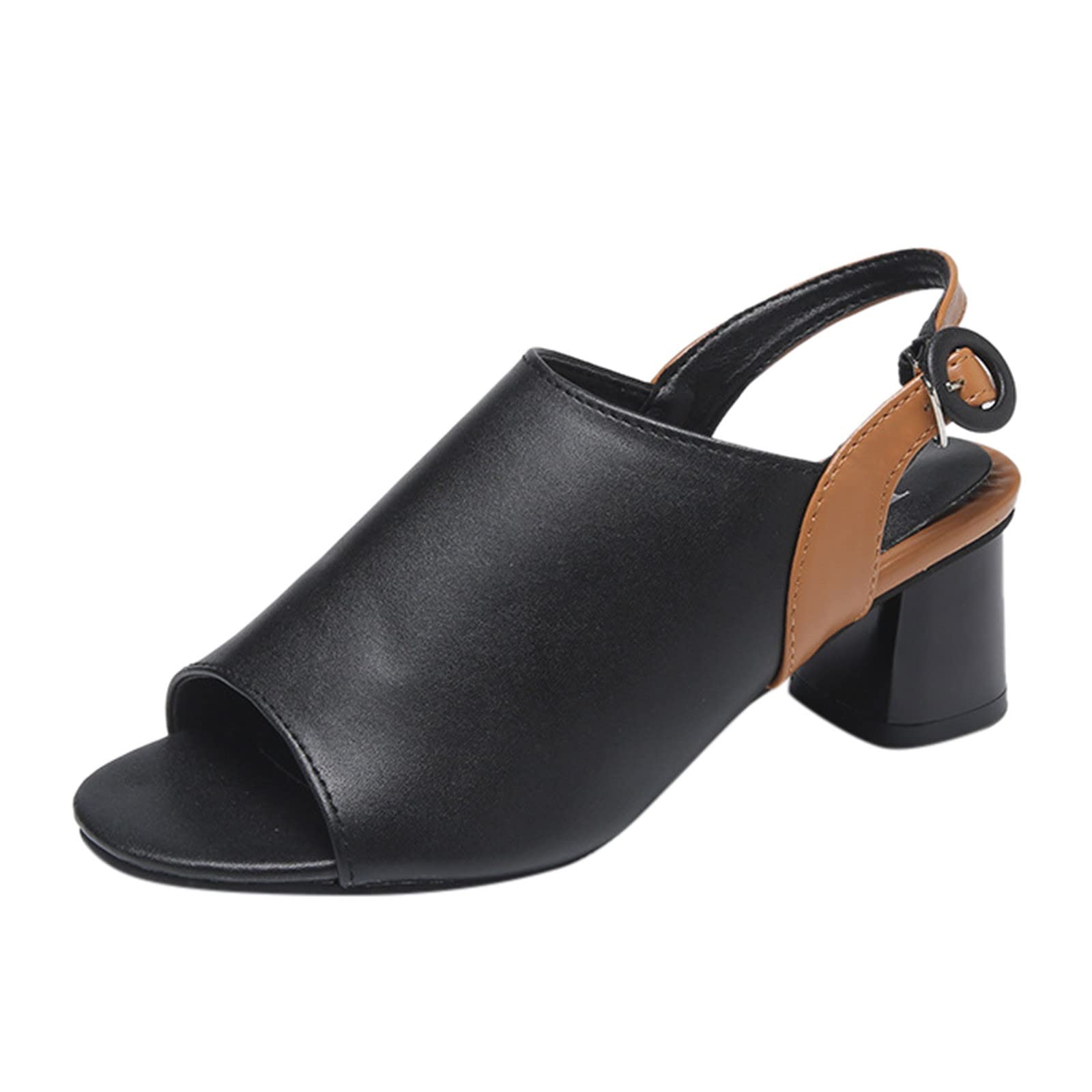 Women's Chunky Heel Sandals - Black Dressy High Heel Fish Mouth Sandals for Ladies | Perfect for Summer Outfits, Parties & Date Nights
