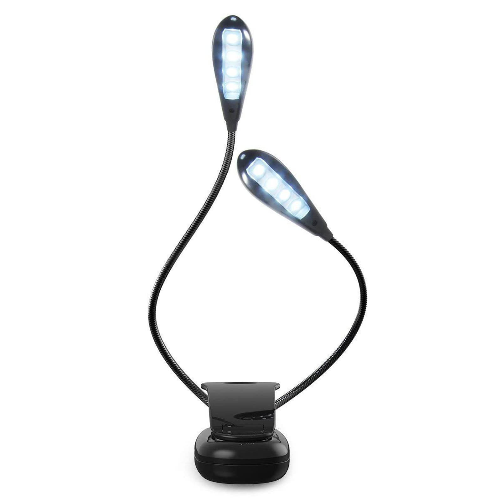 8LED Dimmable Rechargeable Book Light with 2 Adjustable Arms & 5 Lighting Modes - Clip On Reading Light for Books, Music Stands, Bedside & Travel - Perfect for Night Reading, Studying & Camping (Battery Included)