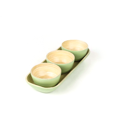 Premium Bamboo Bowl Set - 3 Eco-Friendly Green Bamboo Bowls with Matching Tray | 11.75