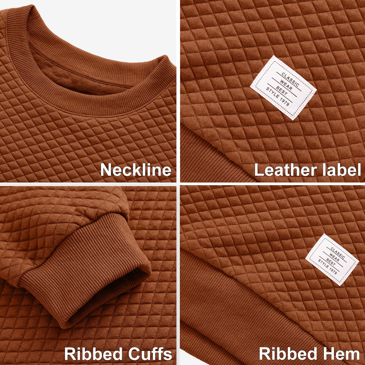 Men's Solid Color Diamond Grid Texture Crewneck Sweatshirt - Long Sleeve Casual Pullover Shirt for Everyday Wear, Street Style & Layering Outfits