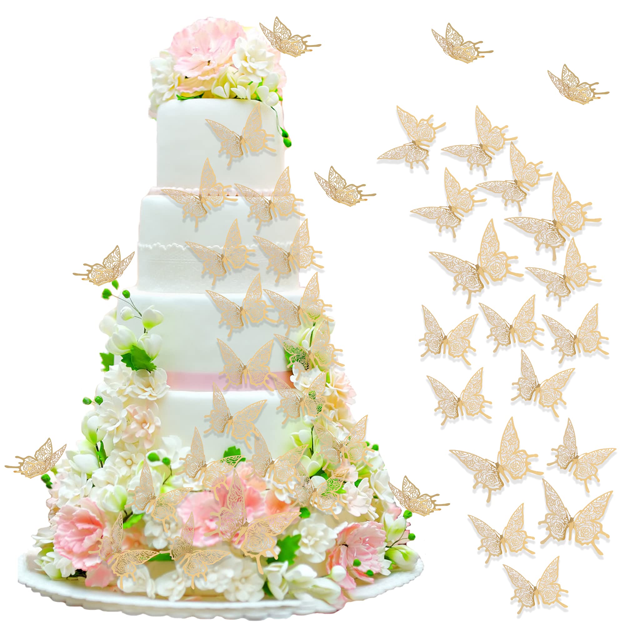 40 PCS Glitter 3D Butterfly Wall Stickers - DIY Home Decor for Kids Room, Wedding, Anniversary - Gold Butterfly Theme Wall Art for Bedroom, Nursery, Party Decoration