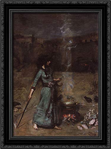 John William Waterhouse 'Study For The Magic Circle' 18x24 Inch Black Ornate Wood Framed Canvas Art Print - Gothic Home Decor, Living Room Wall Art, Office Decor, Witchy Aesthetic