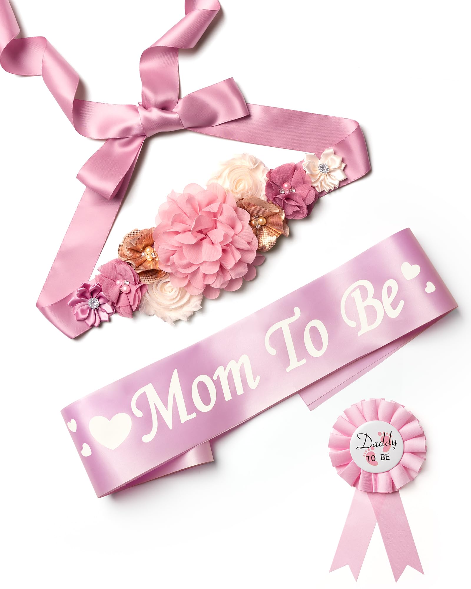 Baby Shower Sash for Mom to Be & Dad to Be - Floral Maternity Dress Belt & Pregnancy Photo Props - Gender Reveal Decorations & Mommy Gift Ideas for Special Occasions