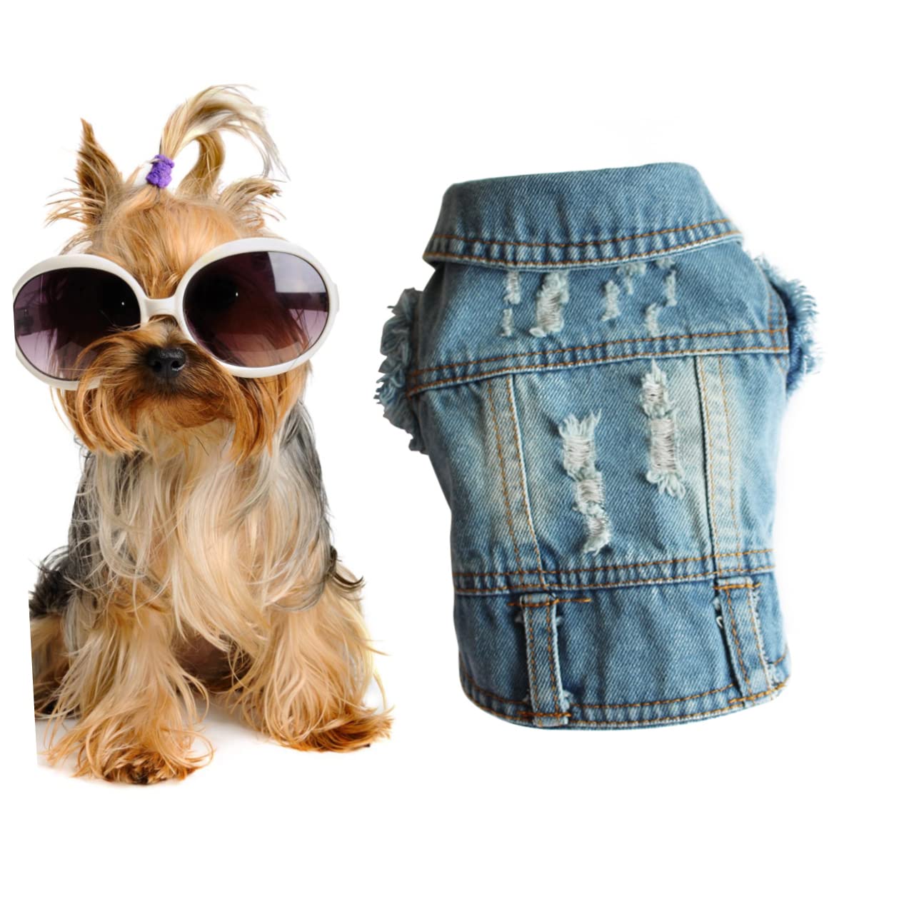 Kisangel Small Dog Denim Vest - Weatherproof Puppy Jacket for Cold Weather, Stylish Pet Outfit for Daily Walks & Outdoor Adventures
