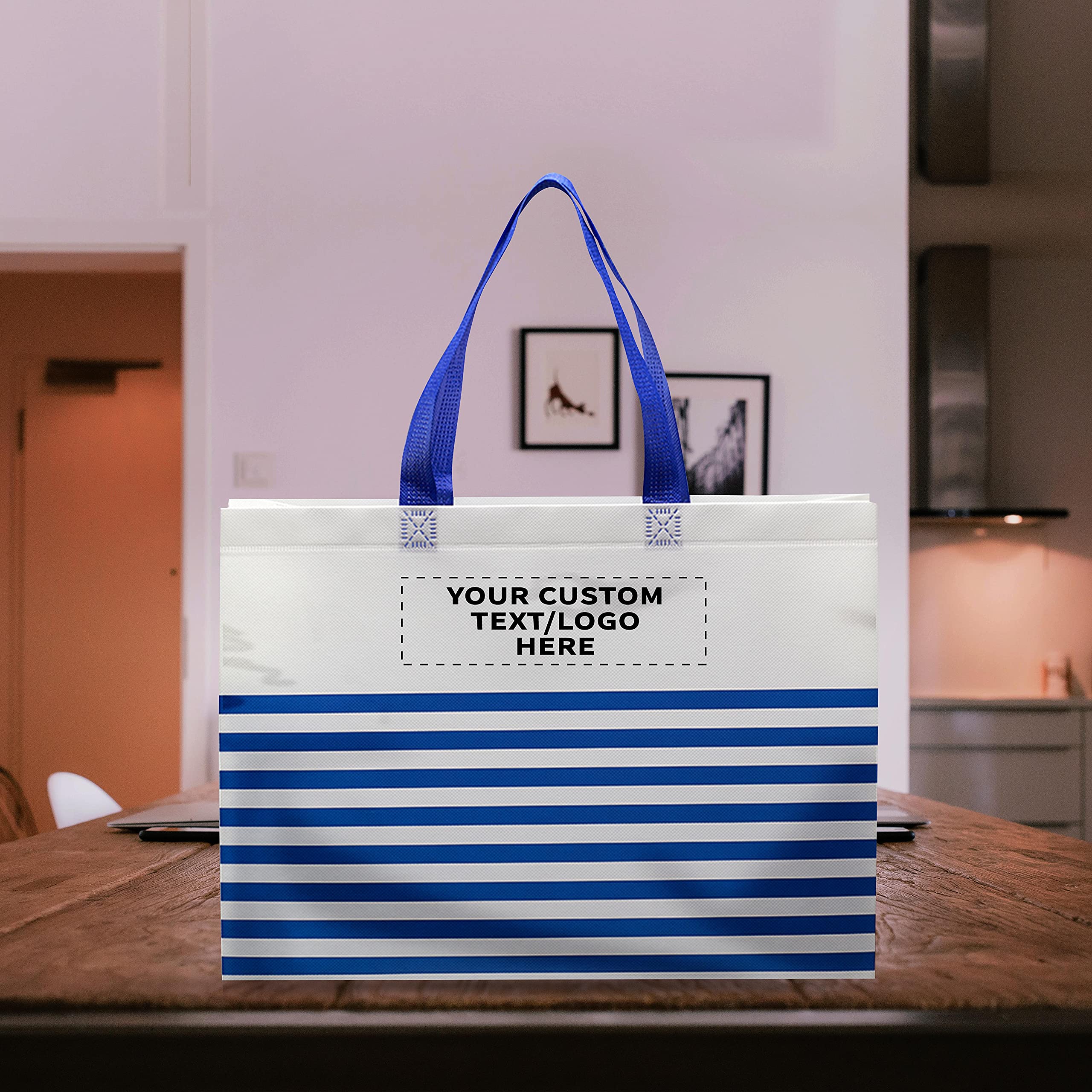 Customizable Striped Tote Bags Set - Non Woven, Reusable - Beach & Shopping
