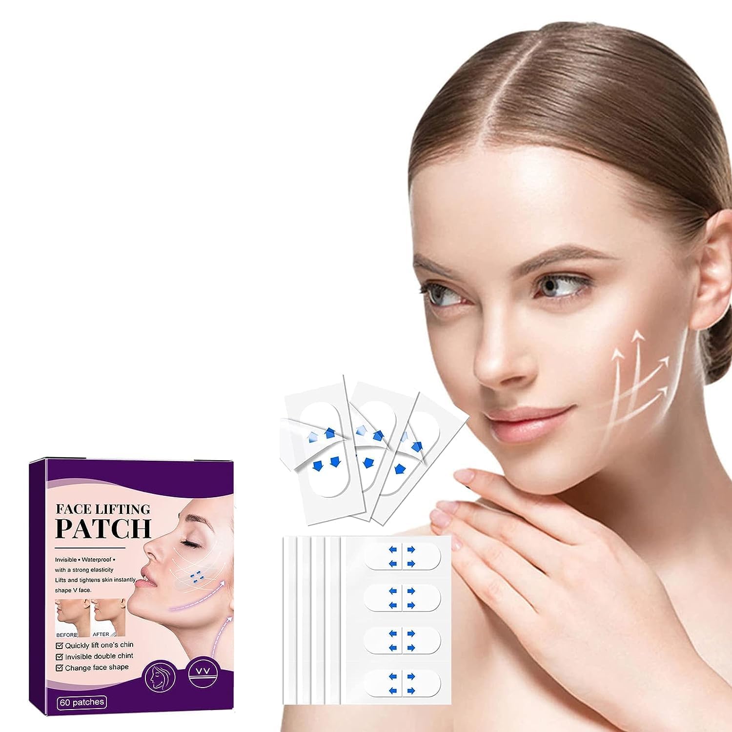 60 PCS Face Lift Tape – Invisible Neck & Double Chin Lifting Tape for Wrinkles & Sagging Skin | Overnight Firming Face Tape for Eyes, Neck & Jawline | Instant Facelift Solution for Parties, Photos & Special Events