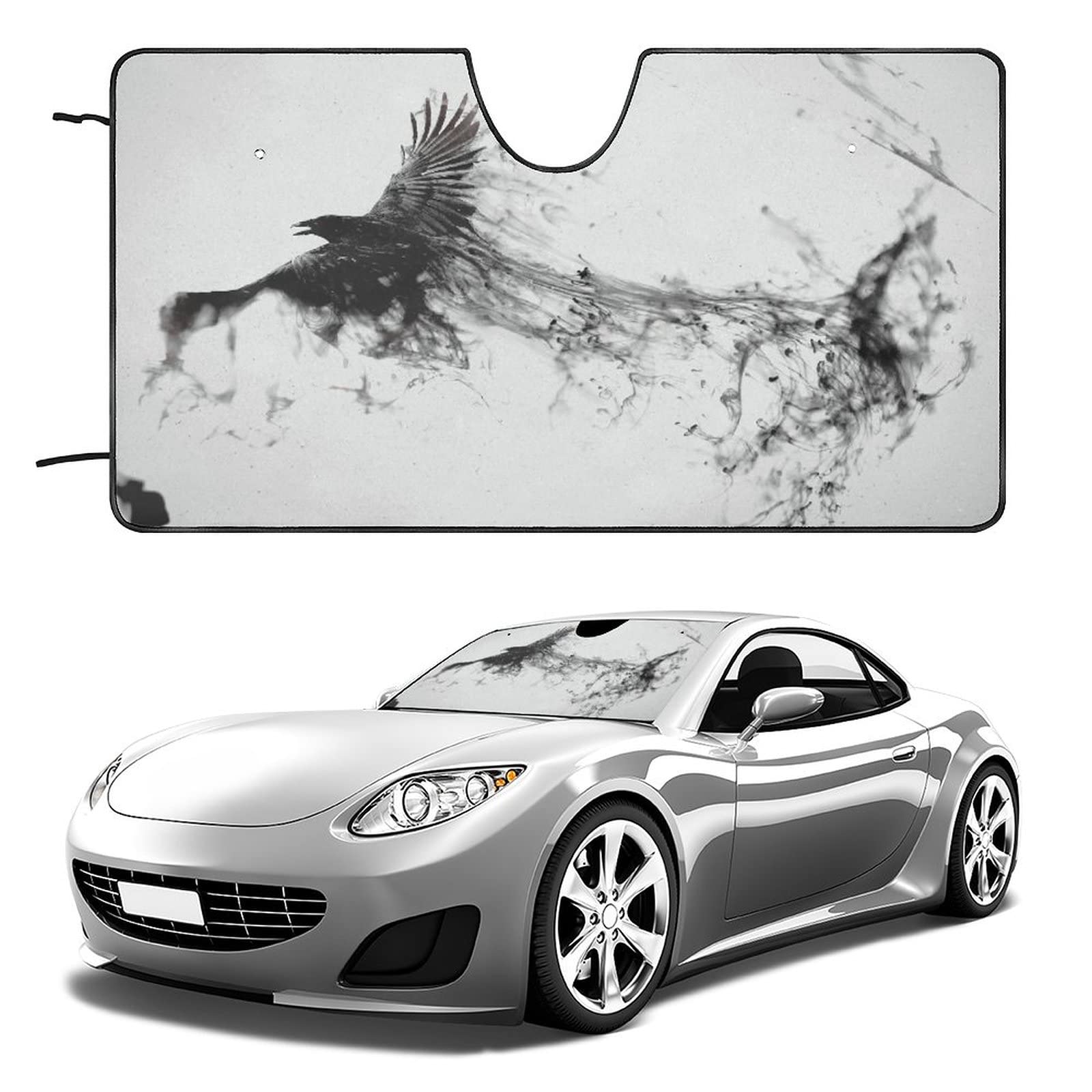 Universal Black Raven Flying Bird Smoke Car Sun Shade - Foldable 55