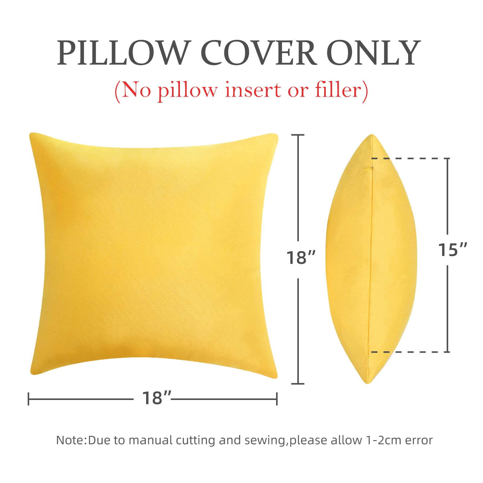 2 Pack Waterproof Outdoor Throw Pillow Covers - 18x18 Inch Yellow Farmhouse Decorative Cushion Cases for Patio, Garden, Sofa & Home Decor - Weatherproof & Durable for Outdoor Use