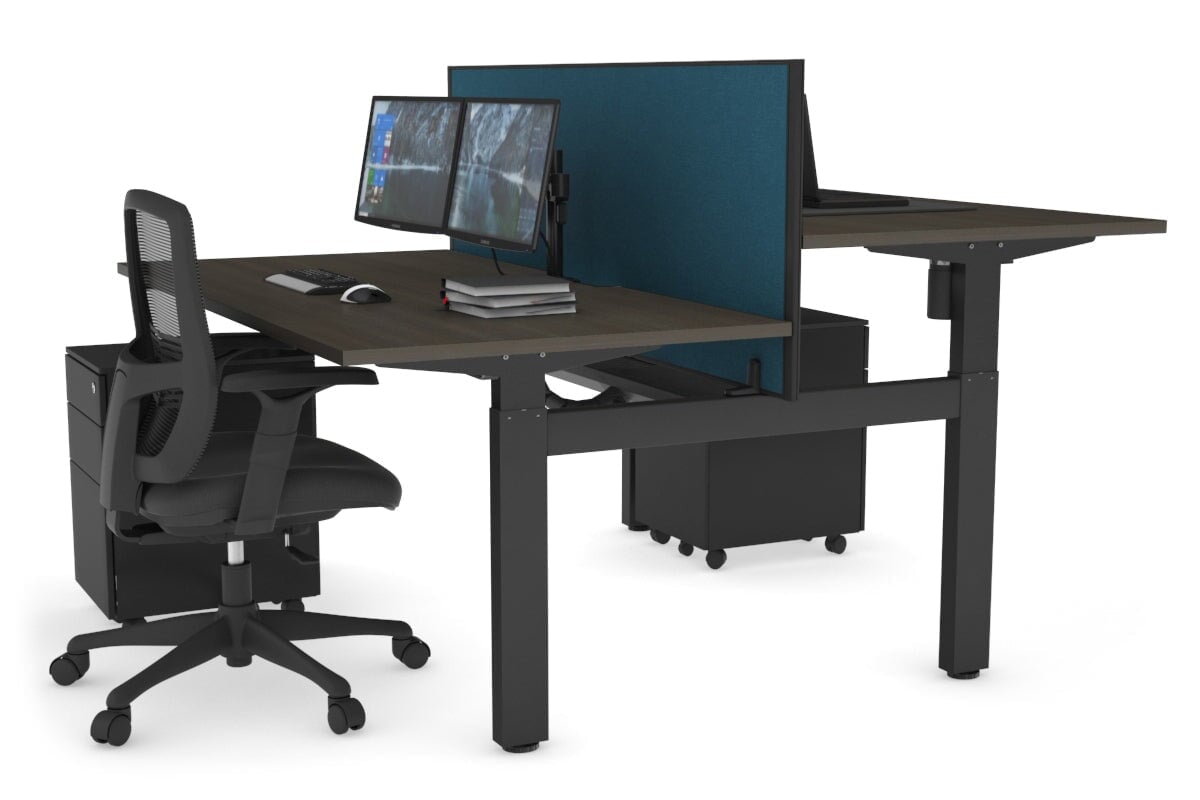 Adjustable 2-Person H Bench Workstation with Black Frame - 1400L x 800W, Cable Management Scallop | Perfect for Office, Home Workspace & Collaborative Environments