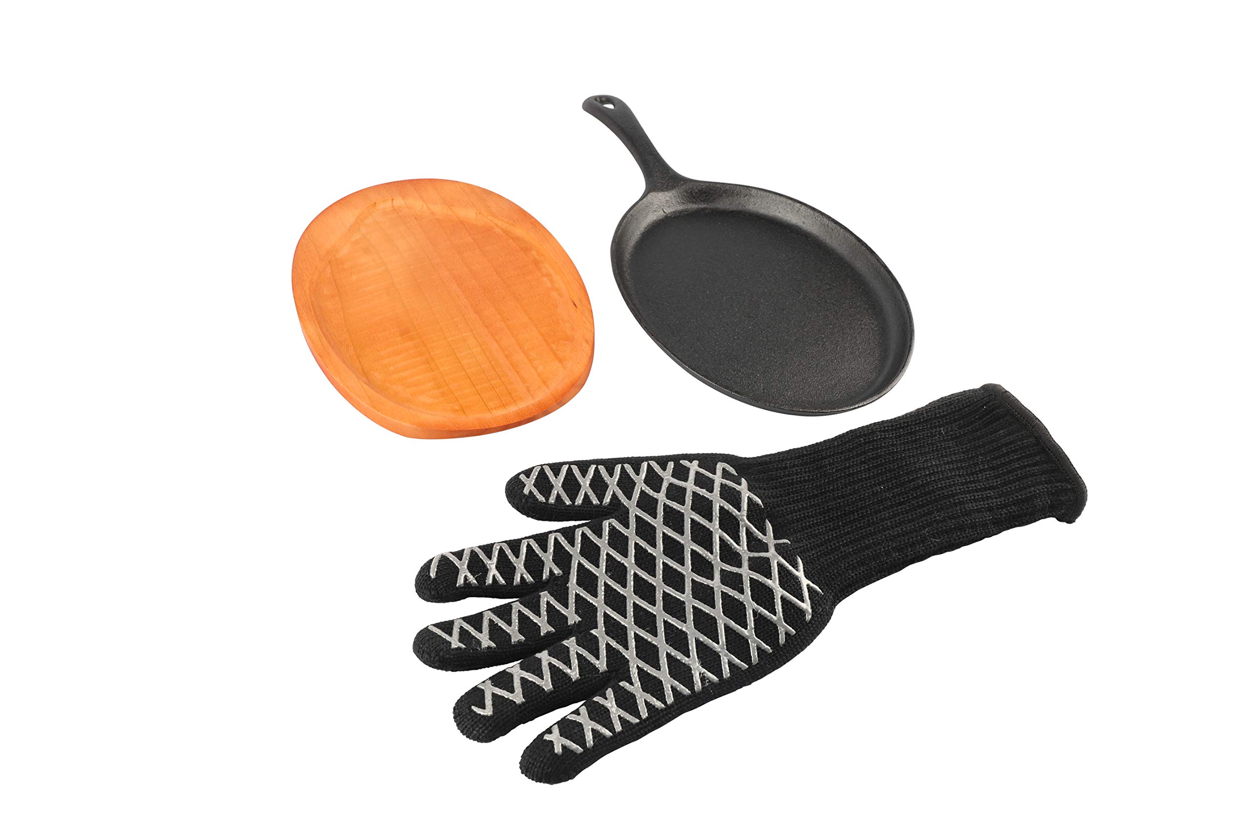 Premium Pre-Seasoned Cast Iron Skillet Set with Wood Serving Tray & Heat-Resistant Gloves | 12