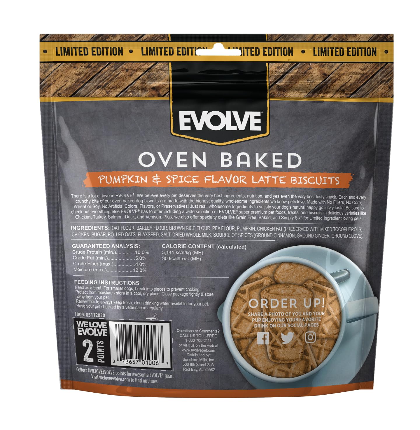 Evolve Oven Baked Pumpkin Spiced Latte Dog Treats, 12oz - Healthy Dog Biscuits for Training, Rewards & Snacks - Perfect for Fall Season & Thanksgiving Treats