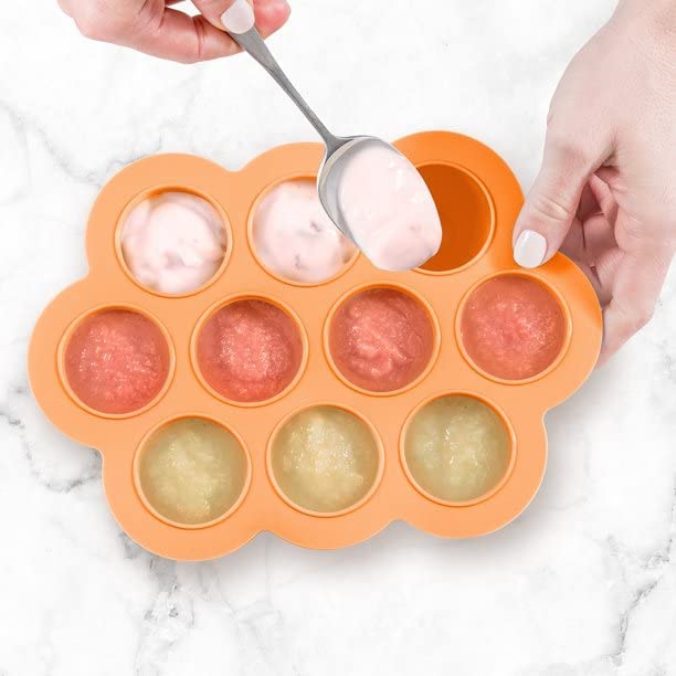 RAGYULA Silicone Baby Food Freezer Tray with Lid - BPA-Free, Dishwasher & Microwave Safe - Perfect for Homemade Puree Storage & Meal Prep (Orange, Pack of 1) | Ideal for Busy Parents & Baby-Led Weaning