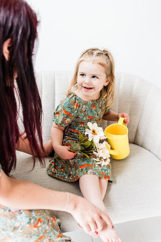 Teal Thicket Girls Smocked Dress - Elegant Floral Embroidery Summer Party & Church Outfit for Toddler & Kids