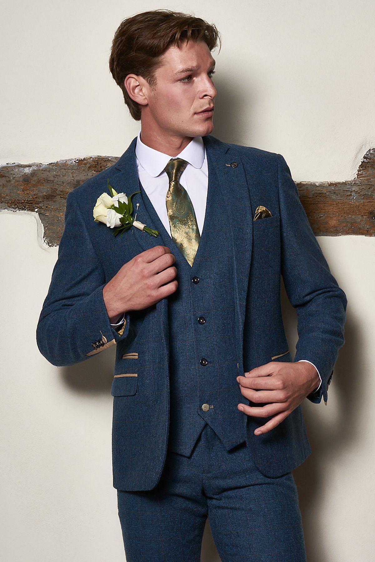 DION Blue Tweed Check Suit Set for Father and Son - Perfect for Weddings, Family Photos & Special Occasions