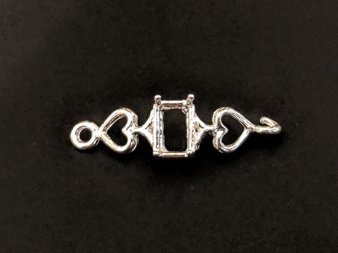 Solid Sterling Silver or 14kt Gold Heart Link Bracelet for 7x5mm & 10x8mm Emerald Cut Gemstones - Custom Handmade DIY Jewelry (167822/147822) - Perfect for Gifts, Anniversaries & Personalized Fashion Accessories