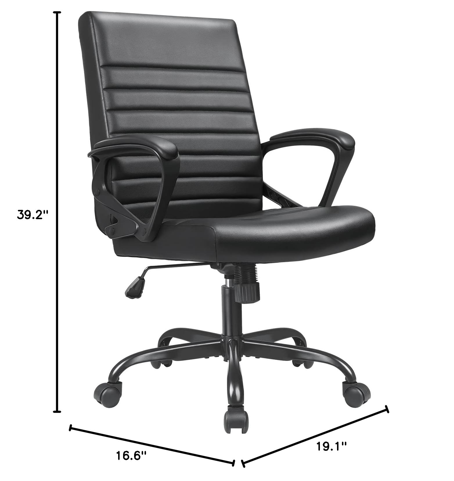 Devoko Mid Back Office Chair - PU Leather Executive Desk Chair with Padded Arms, Swivel & Rolling Wheels - Ergonomic Computer Task Chair for Home & Office Workspace (Black) - Perfect for Long Hours of Sitting, Gaming, and Remote Work