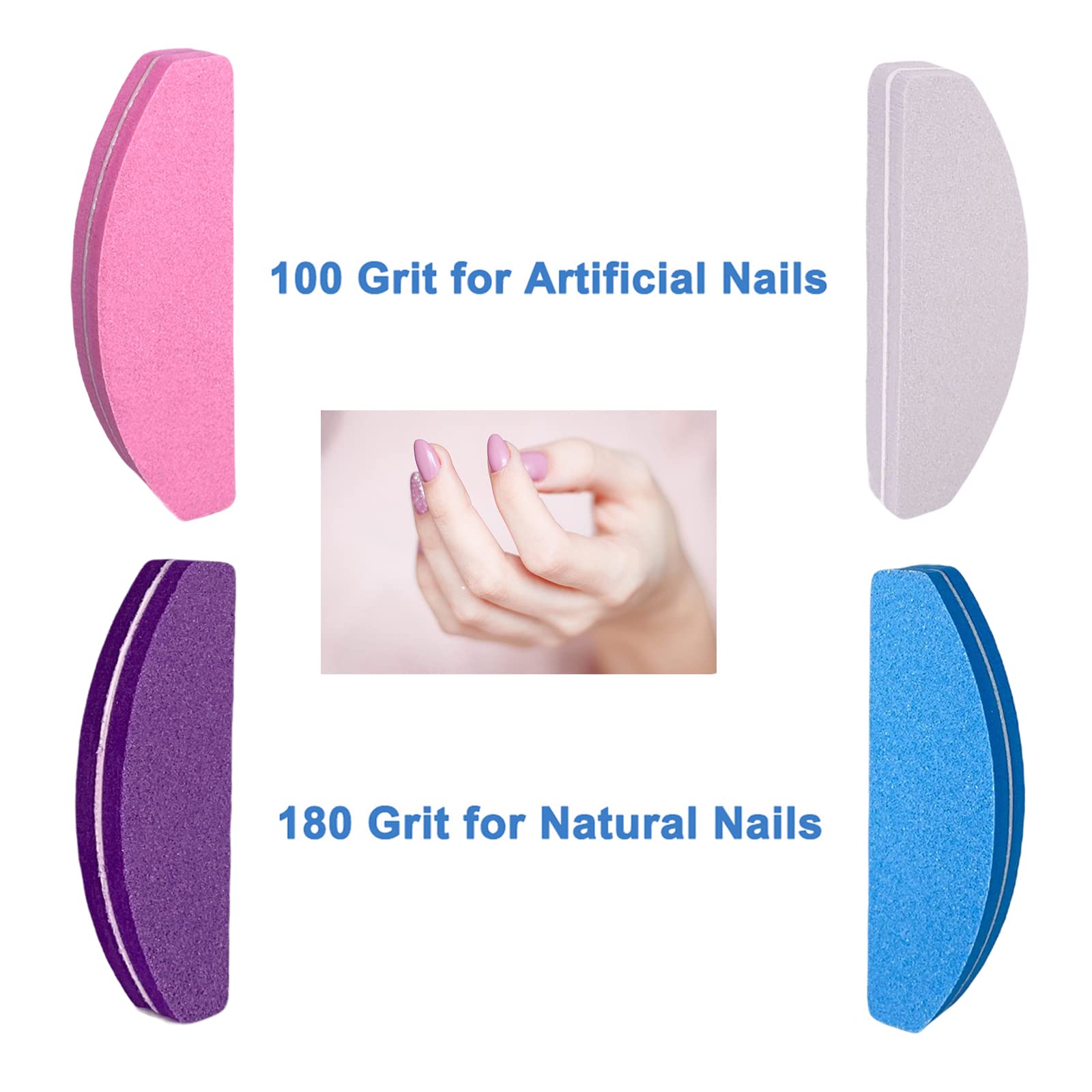 40Pcs Nail Buffers & Files - Double Sided 100/180 Grit Buffer Blocks for Acrylic & Natural Nails - Washable, Portable Arc Shaped Sanding Buffers (Multicolor) - Perfect for Home Manicures, Salon Use & Nail Care Kits