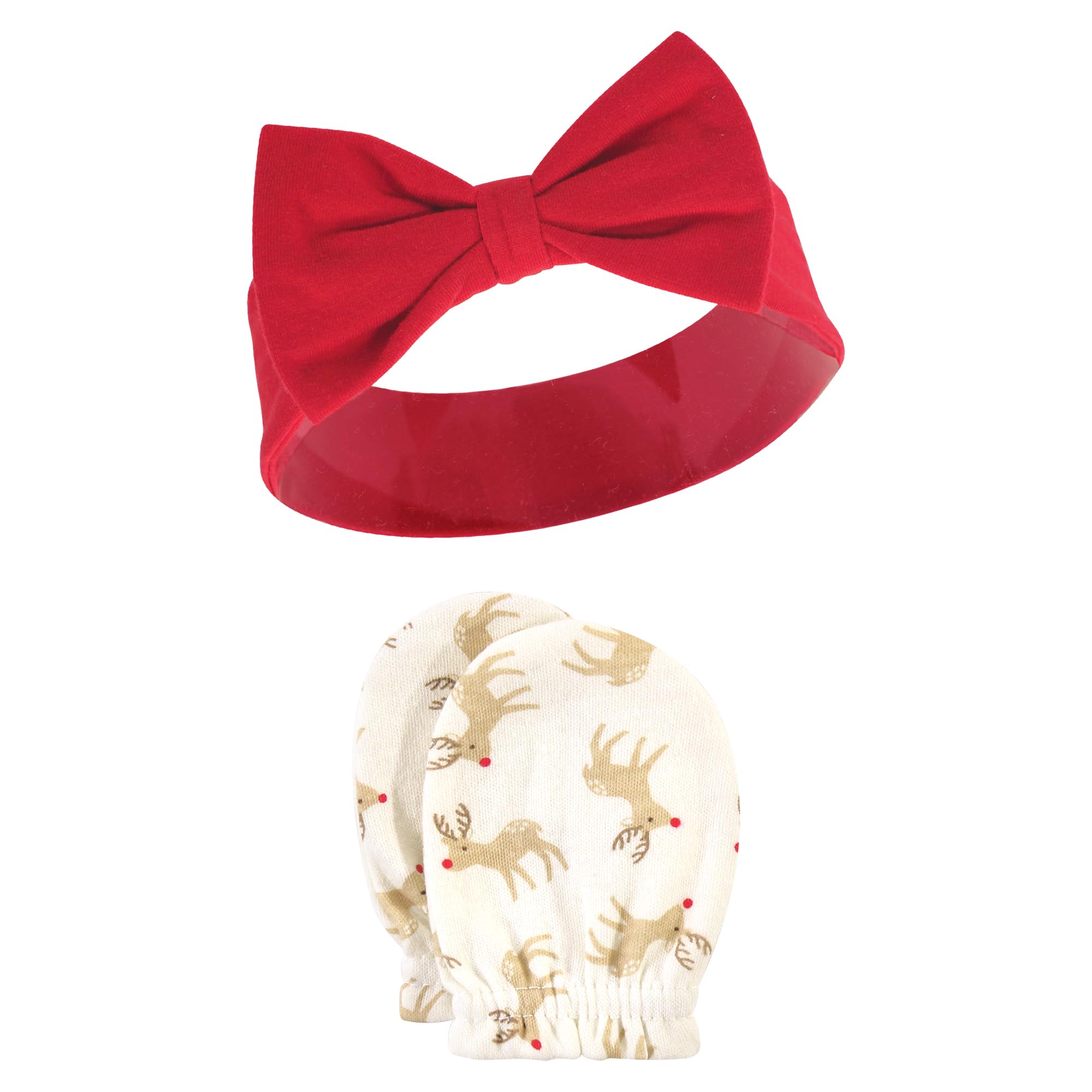 Hudson Baby Girls' Cotton Headband & Mittens Set for Newborns