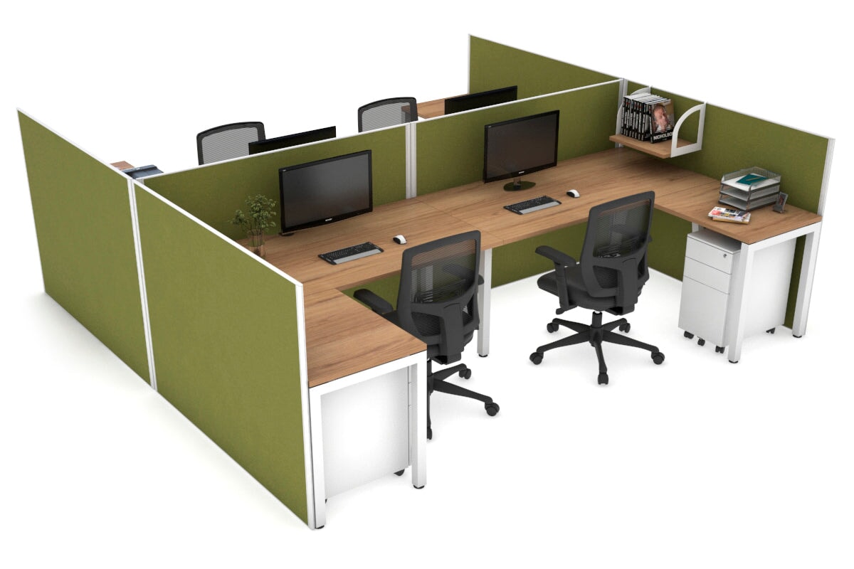 Quadro Square Legs 4-Person Corner Workstation - H Configuration White Frame [1400L x 1800W with Cable Management] - Perfect for Office Collaboration & Team Workspaces