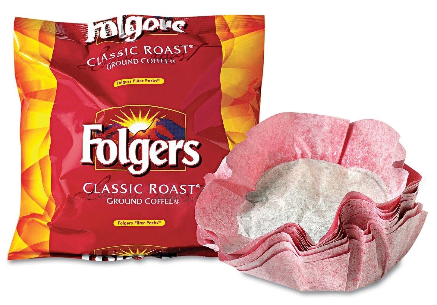 Folgers Classic Roast Coffee - 160 Premeasured Filter Packs (4 Pack) | Single Serve Ground Coffee with Built-In Filter | Perfect for Office, Home & Travel Brewing