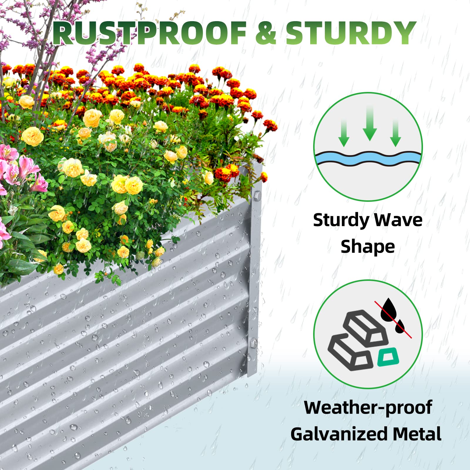 HighPro 3x3x1ft Galvanized Metal Raised Garden Bed - Durable Planter Box for Vegetables, Herbs, Flowers & Succulents | Perfect for Backyard, Patio & Urban Gardening (Silver)