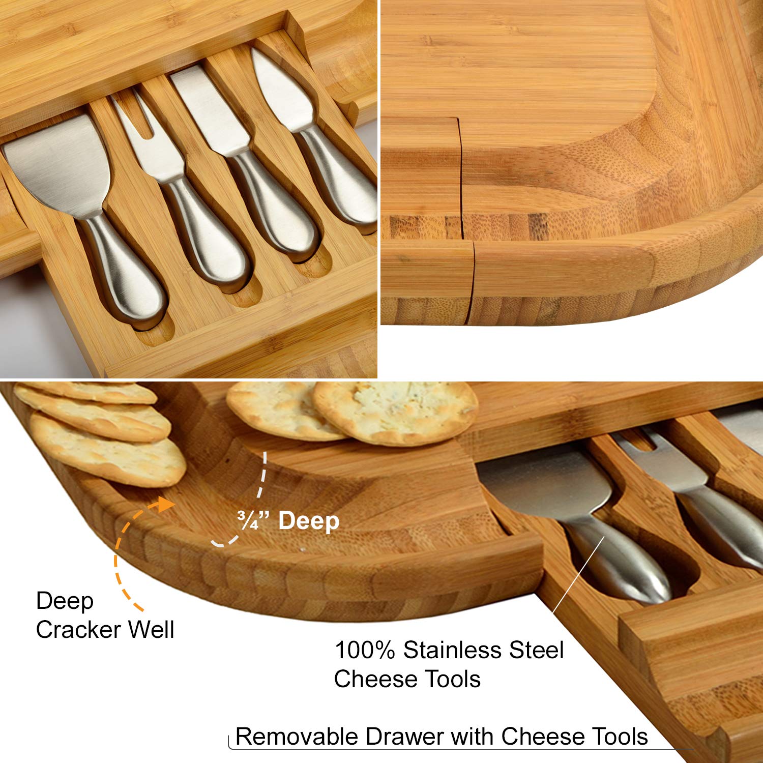 Custom Engraved Bamboo Cheese & Charcuterie Board Set with Knives & Cheese Markers | Personalized Wedding & Housewarming Gift | Handcrafted in USA | Perfect for Entertaining, Cheese Tasting & Charcuterie Displays