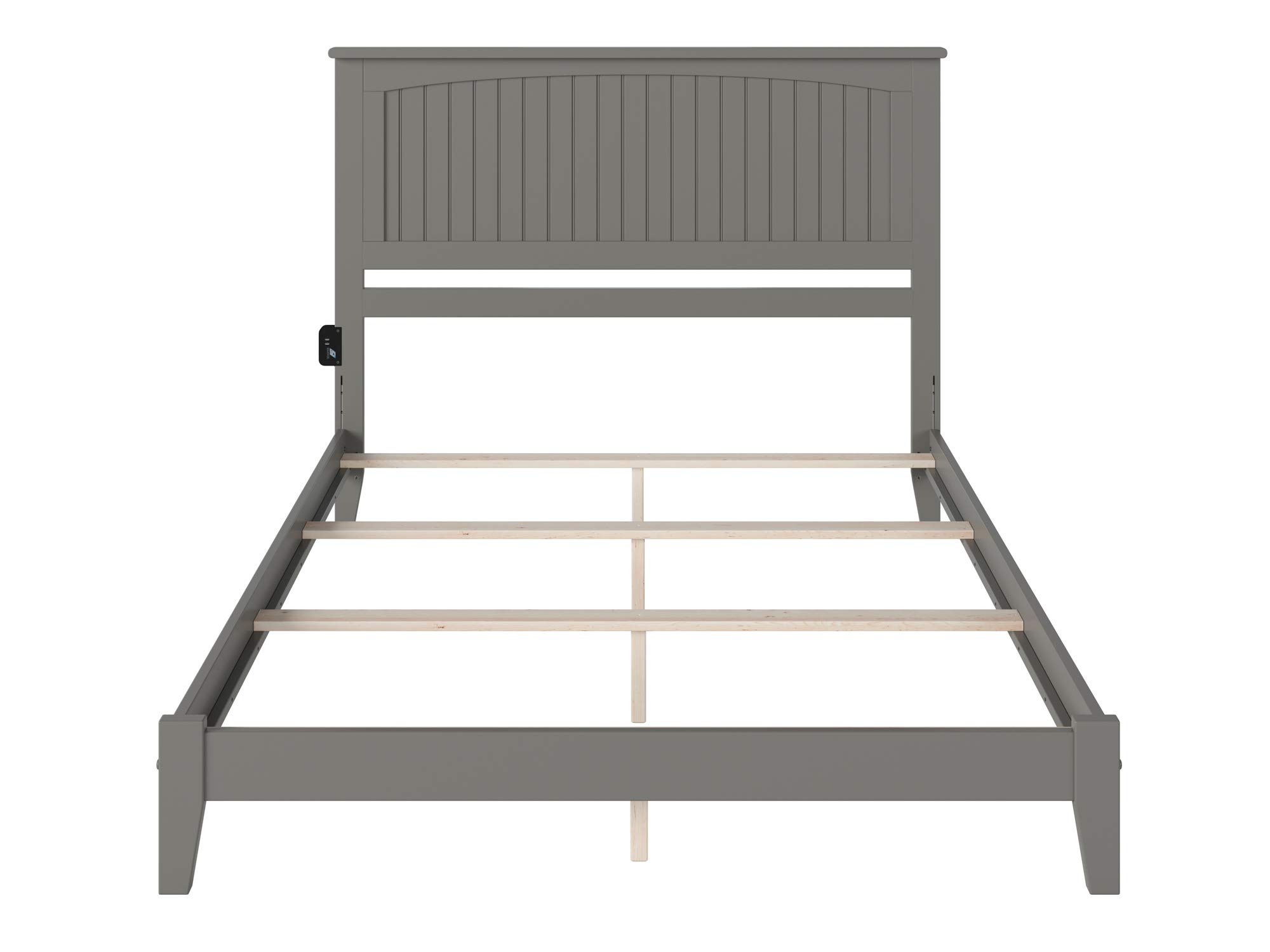 AFI Nantucket Queen Foundation Bed Frame with USB Charging Ports - Modern Grey Bedroom Furniture for Home & Guest Room Decor