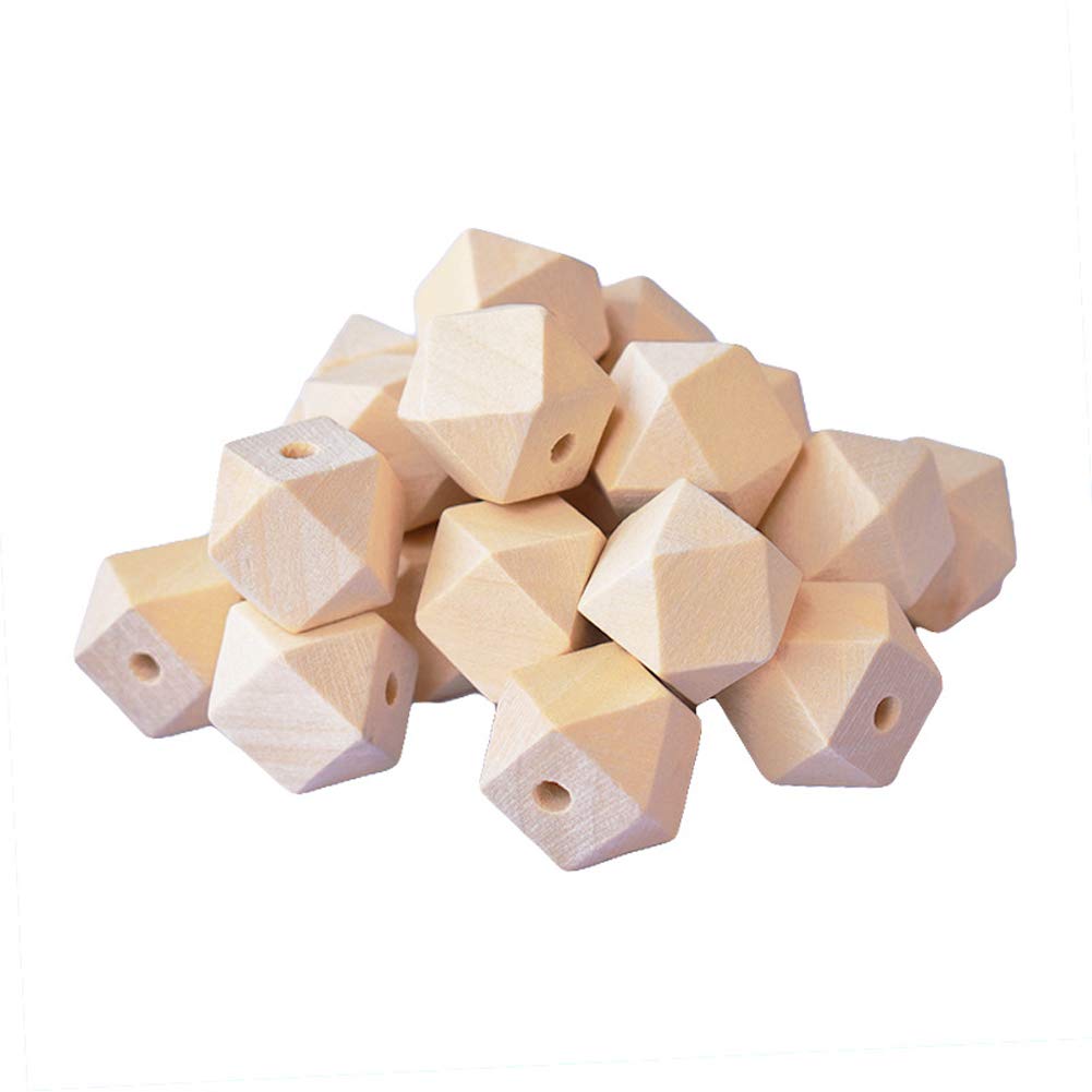 50pcs 20mm Unfinished Wooden Polygon Beads - Natural Spacer Beads for DIY Jewelry Making, Handmade Earrings, Necklaces & Bracelets - Perfect for Boho, Hippie & Craft Projects