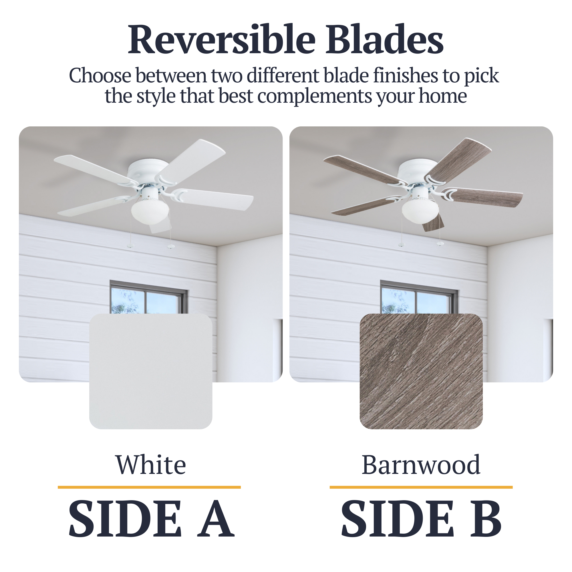 42 Inch Alvina White Ceiling Fan with Pull Chain - Modern Indoor Cooling Fan for Living Room, Bedroom, and Office