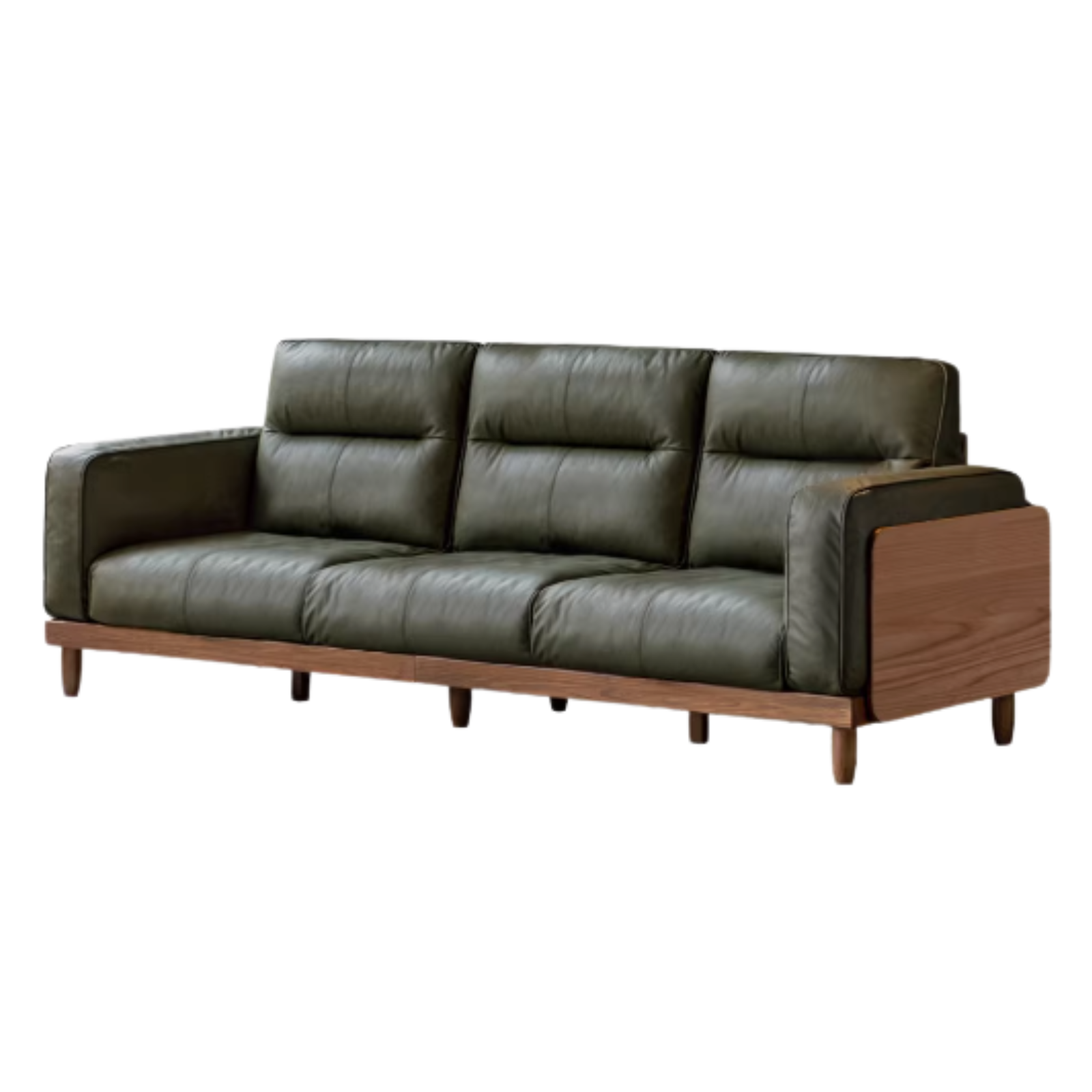 Premium Black Walnut & Ash Solid Wood Leather Sofa with Genuine Yellow Cowhide Upholstery - Luxury Living Room Furniture for Modern Home Decor