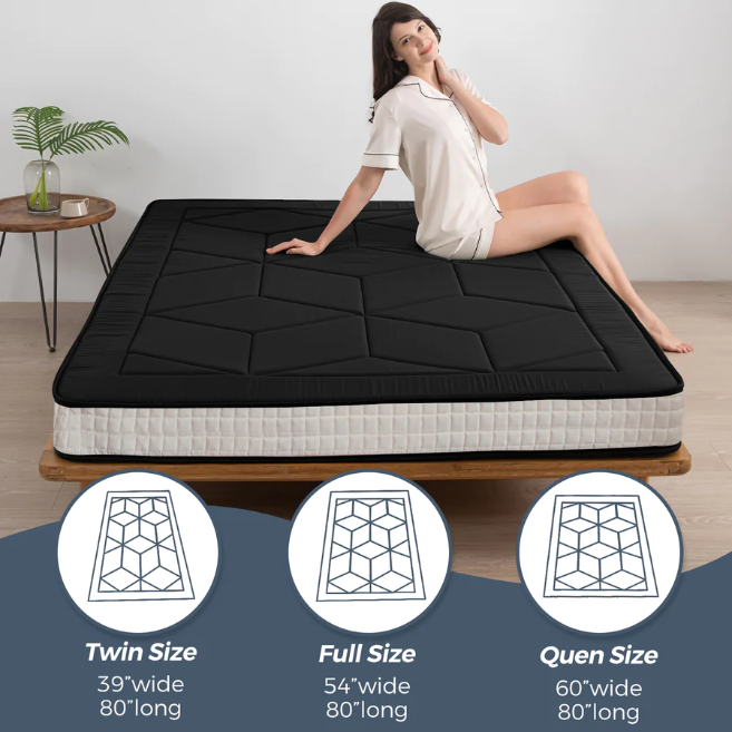 MAXYOYO 6-Inch Extra Thick Floor Futon Mattress - Geometric Diamond Pattern in Black | Foldable Guest Bed, Dorm Room Mattress & Space-Saving Floor Cushion