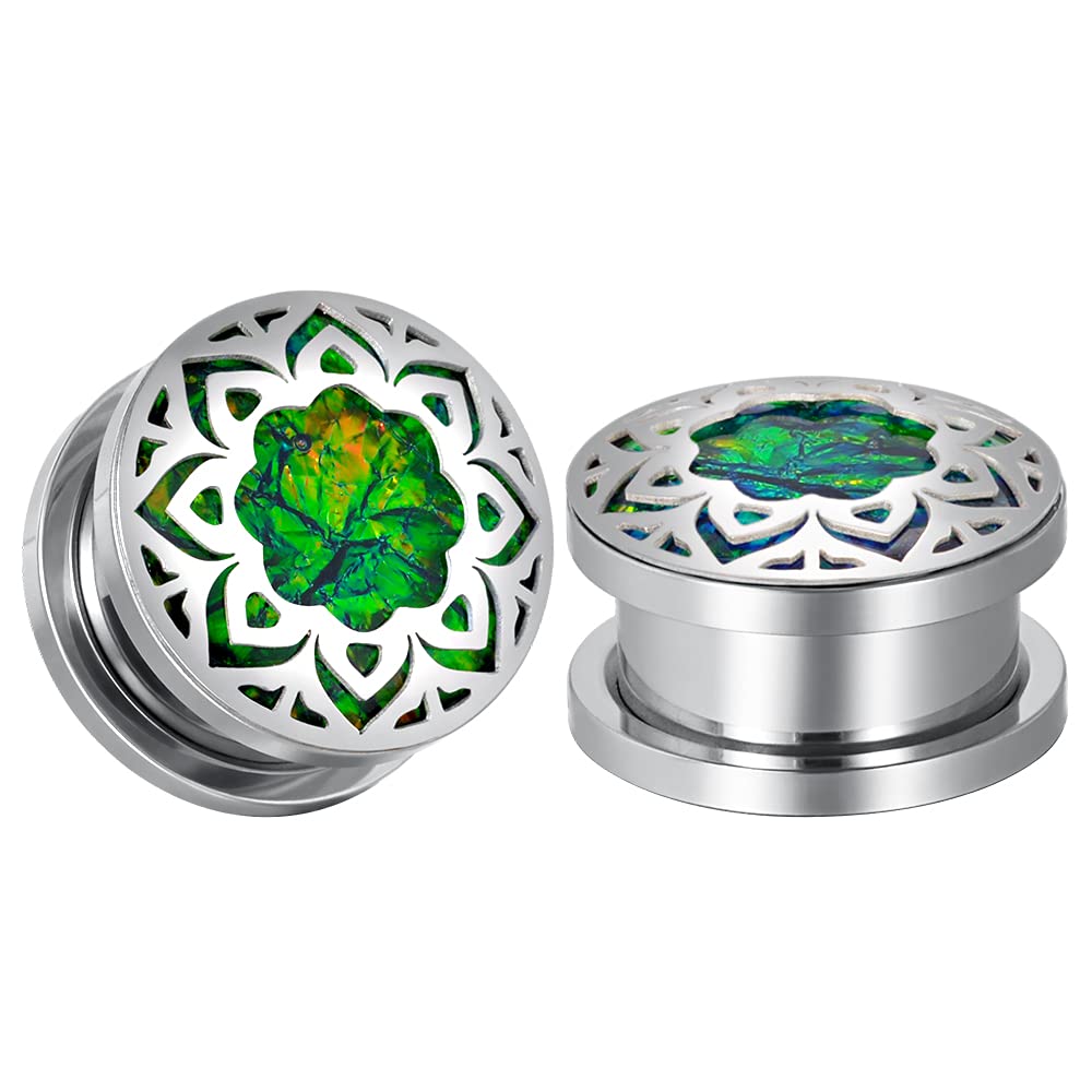 COOEAR 1 Pair Fake Opal Flower Ear Gauges - Stretching Ear Plugs & Tunnels for Ear Expander - Perfect for Body Jewelry, Piercing Stretching & Alternative Fashion Accessories
