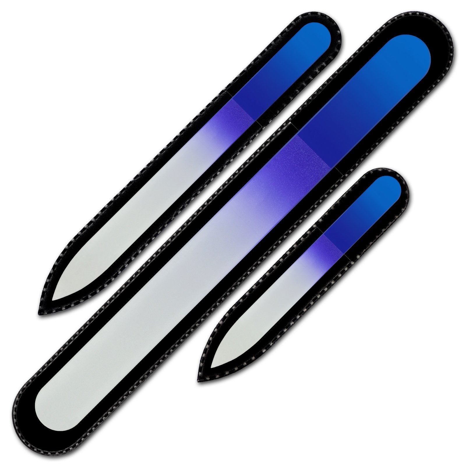 Premium Mont Bleu Glass Nail File Set - 3 Crystal Nail Files with Pouch for Natural Nails | Handmade Double Sided Etched Nail Files | Washable & Reusable | Perfect for Manicures, Pedicures & Travel Gifts