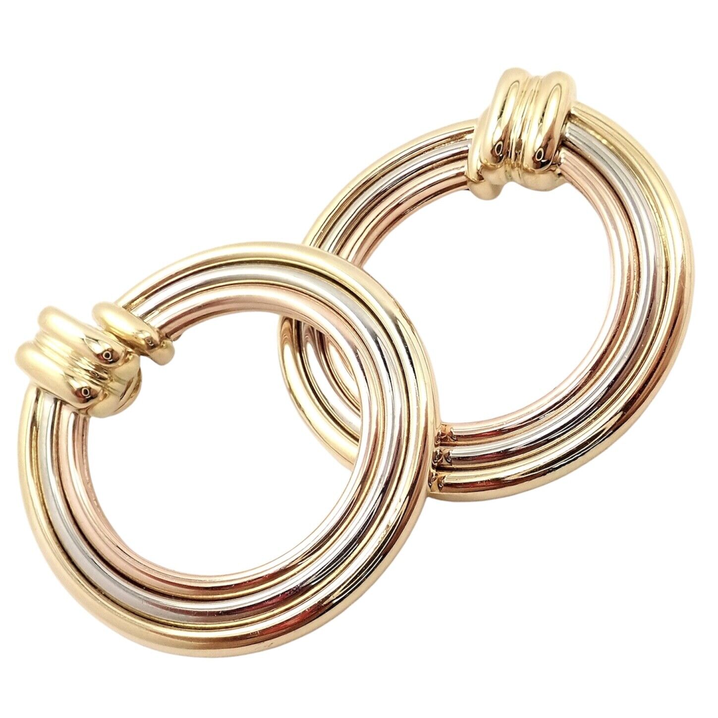 Authentic Cartier 18k Tri-Color Gold Large Trinity Hoop Earrings for Women - Luxury Fashion Jewelry Gift for Anniversary, Birthday & Special Occasions