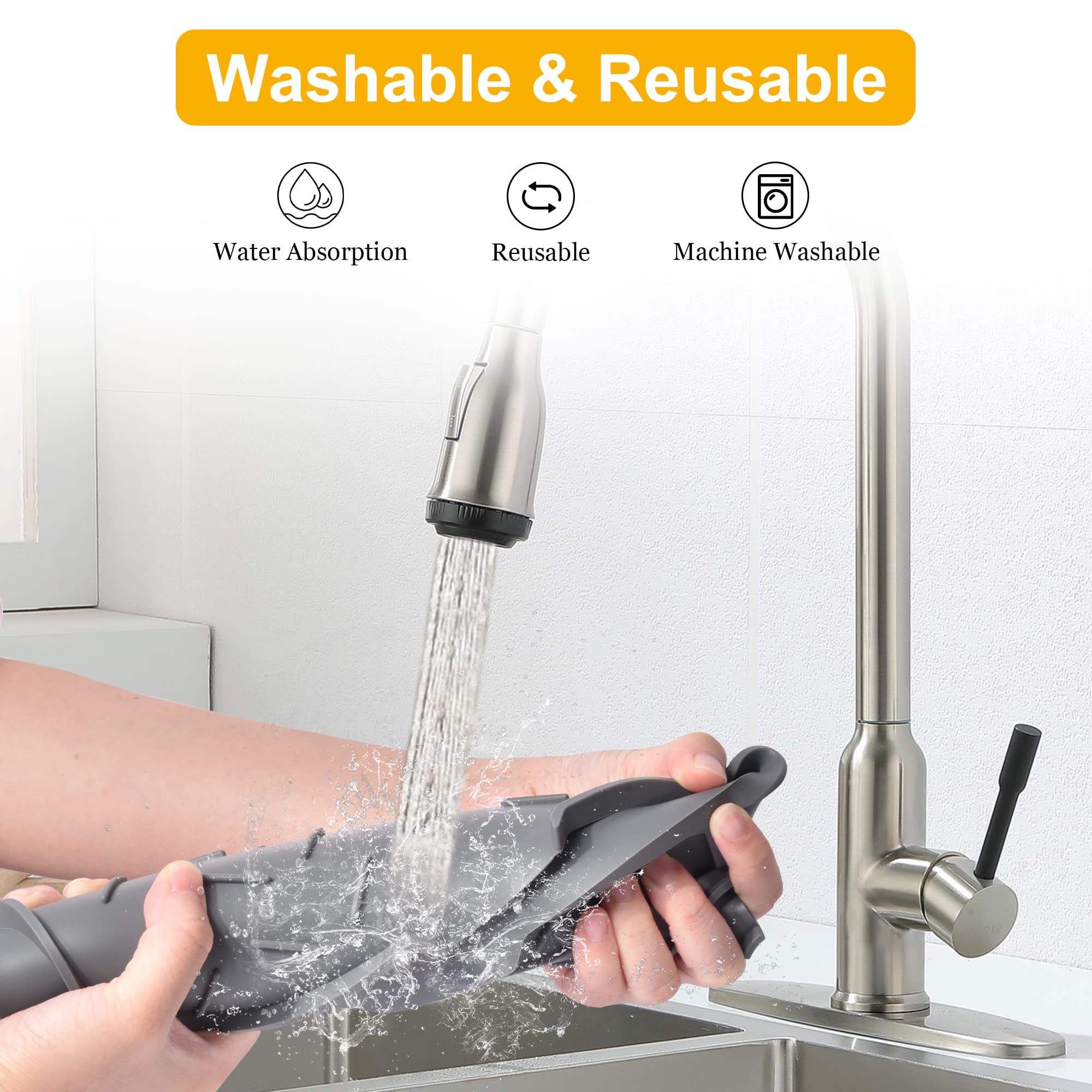 Premium Silicone Kitchen Sink Splash Guard & Faucet Drip Catcher Tray - Non-Slip Sponge Holder & Sink Protector Mat (19.7