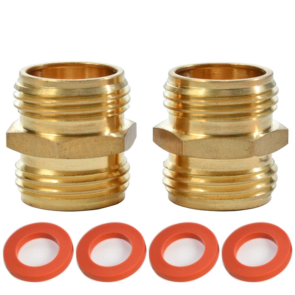 2 Pack 3/4 Inch Brass Garden Hose Adapter - Male to Male Quick Connect Fitting for Outdoor Watering, Irrigation & Pressure Washer Connections