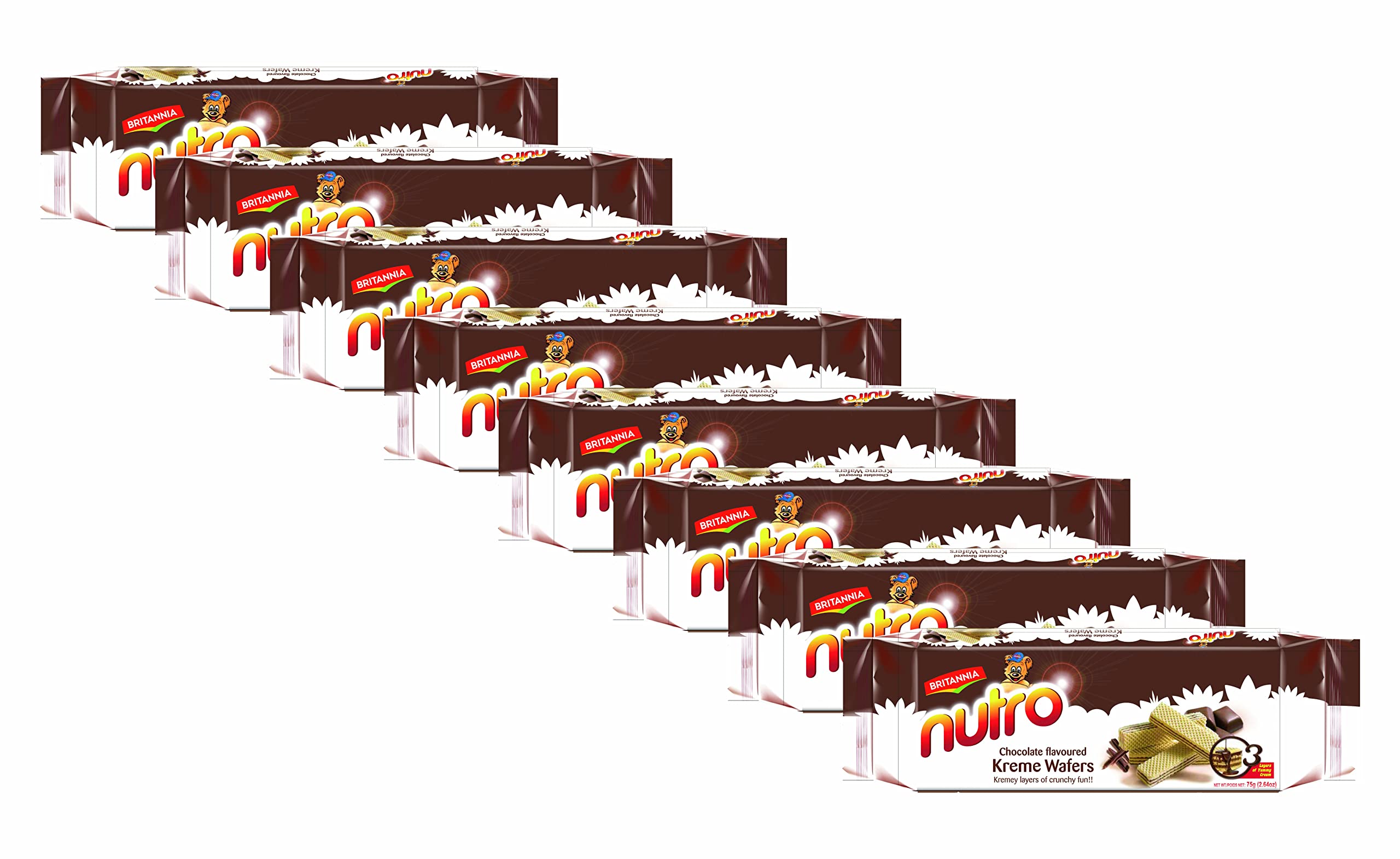 BRITANNIA Nutro Chocolate Wafers 2.64oz (8-Pack) - Healthy Snacks for Breakfast & Tea Time
