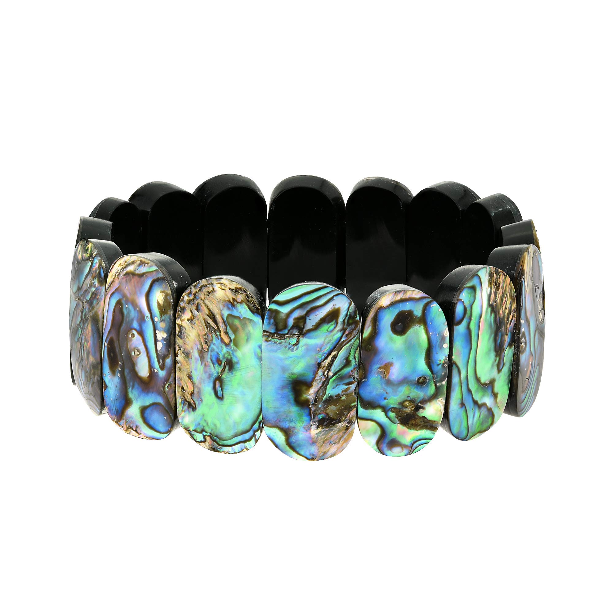 AeraVida Stylish Adjustable Stretch Fit Oval Abalone Shell Bangle Bracelet for Women | Elegant Handmade Jewelry for Casual Wear, Parties & Gifts | Unique Shell Bracelet for Boho & Beach Style Outfits