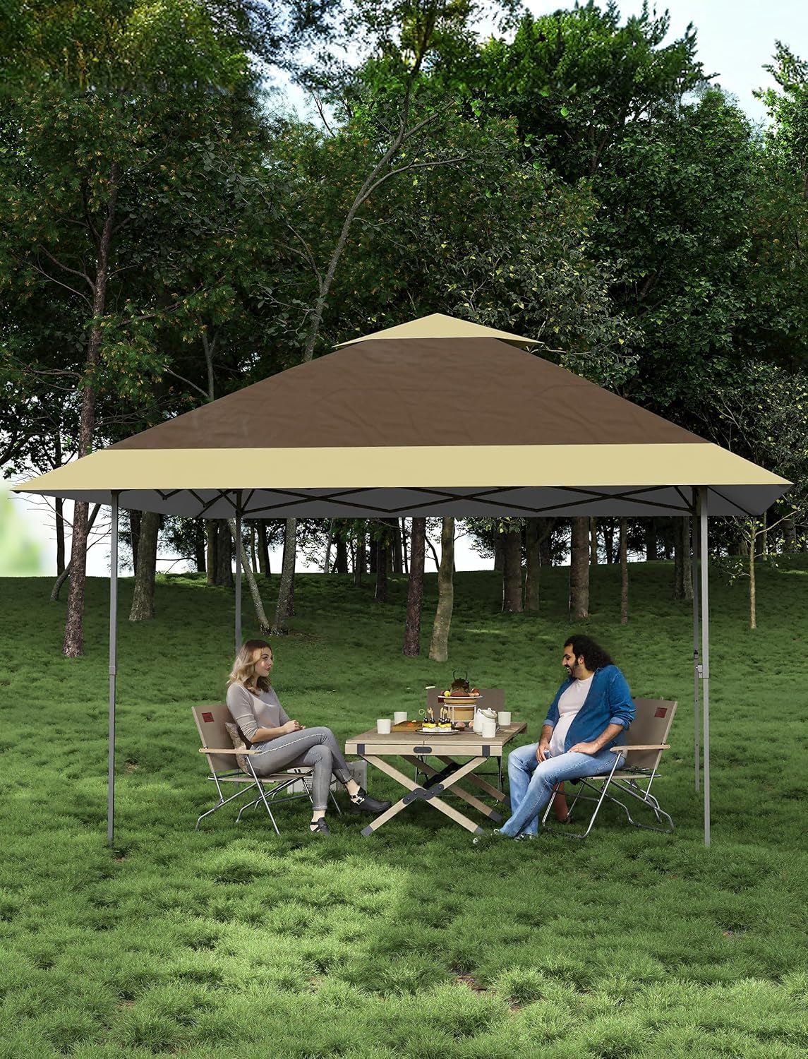 13x13 Ft Pop Up Gazebo Tent - Adjustable Height Instant Canopy for Outdoor Events, Parties, Camping & Backyard (Khaki & Light Khaki) | Perfect for BBQs, Beach Days & Garden Gatherings