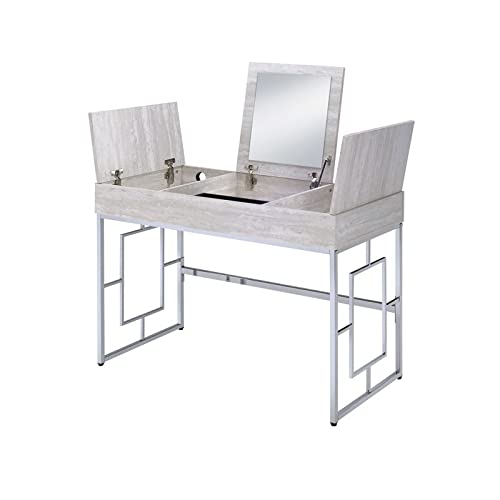 TXXM Natural Chrome Vanity Desk with Mirror | Elegant Dressing Table for Makeup & Skincare | Perfect for Bedroom, Boudoir & Beauty Salon