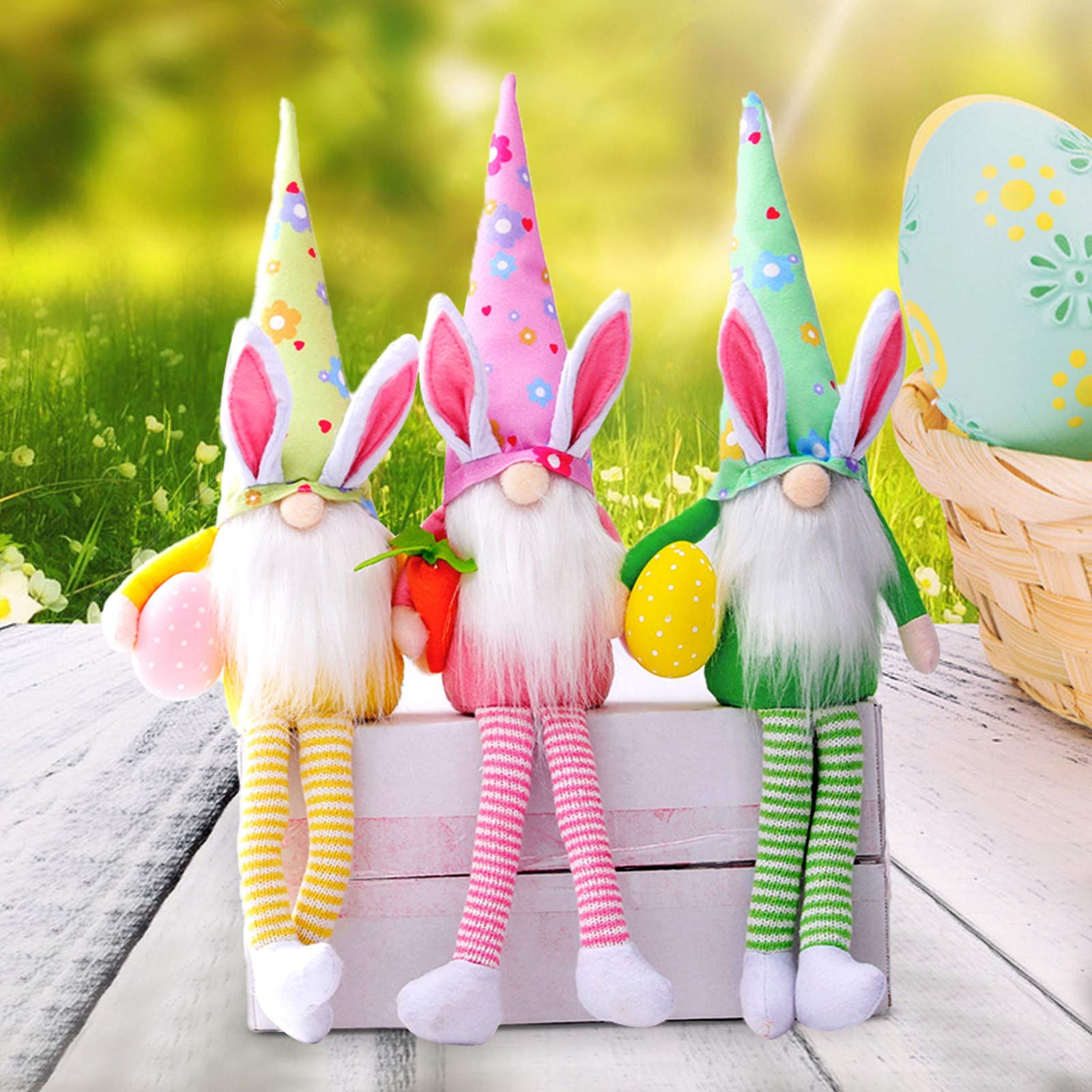 3PC Carrot Decorations - Cute Bunny Doll Faceless Easter Home Decor Set (Multicolor) - Perfect for Easter Party, Spring Home Decor, Garden Ornaments & Kids Room Decorations