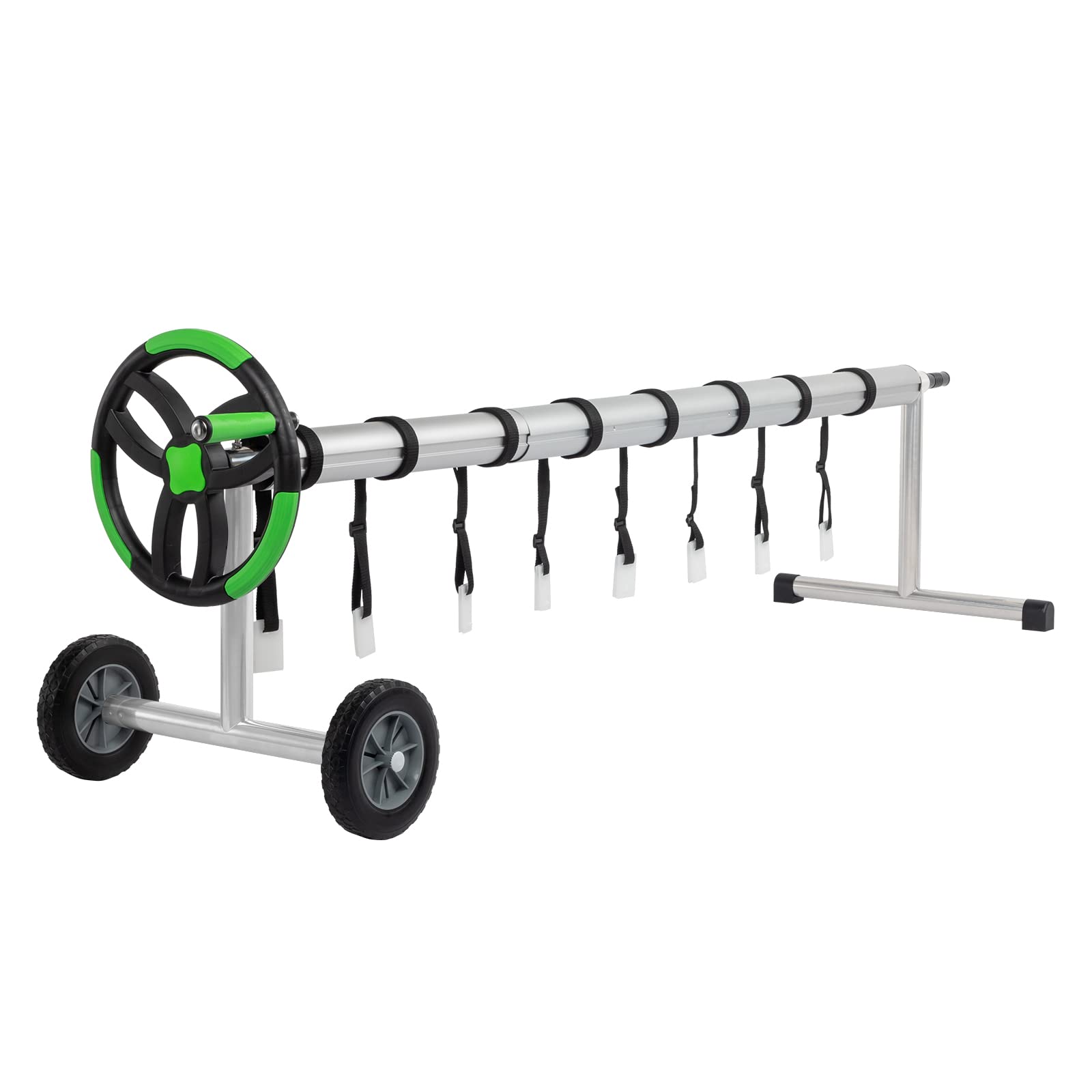 Outvita 18FT Solar Pool Cover Reel Set - Heavy Duty Aluminum Roller with Rubber Wheels for Inground & Above Ground Swimming Pools - Adjustable Outdoor Pool Blanket Reel System (Black & Green) - Perfect for Easy Pool Cover Storage & Winter Protection