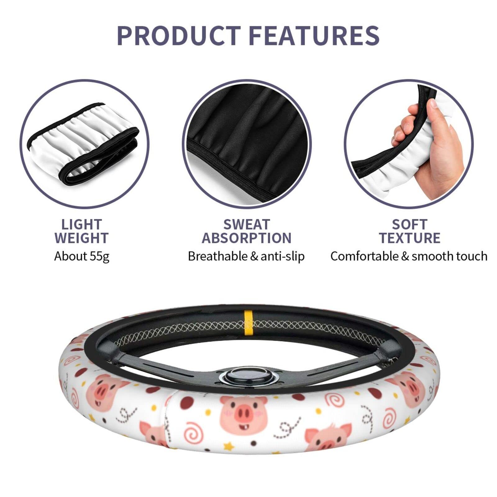 Cute Pig Steering Wheel Cover - Universal 15 Inch Neoprene Car Wheel Protector with Animal Piggy Print - Perfect for Cars, Trucks & SUVs - Fun & Protective Automotive Accessory for Daily Commute & Road Trips