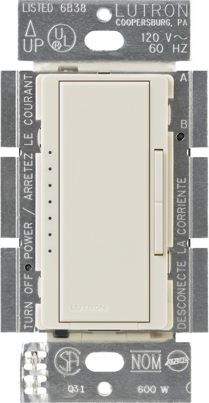 Lutron Maestro 600-Watt Electronic Low Voltage Digital Fade Dimmer Switch - Multi-Location Control, Light Almond (MAELV-600-LA) - Perfect for Bedrooms, Living Rooms & Smart Home Lighting Systems